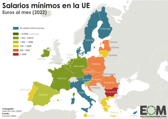 El salario mínimo en la Unión Europea - Mapas de El Orden Mundial - EOM