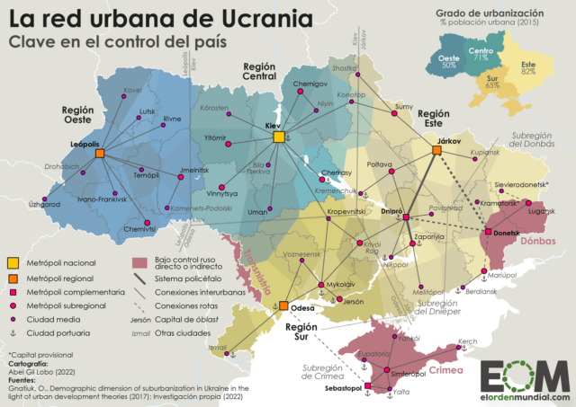 mapa de la red urbana de Ucrania