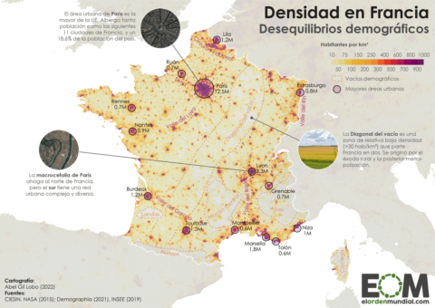 De la macrocefalia de París a la diagonal del vacío: el mapa de la densidad de población en Francia