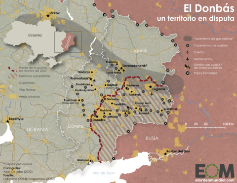 El mapa del Donbás, el epicentro del conflicto entre Rusia y Ucrania