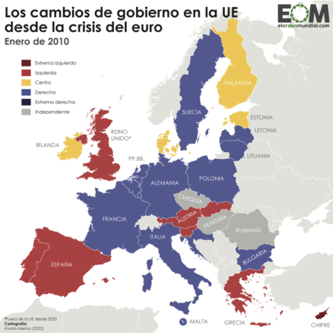 ¿Cómo han cambiado los gobiernos de la Unión Europea desde 2010?