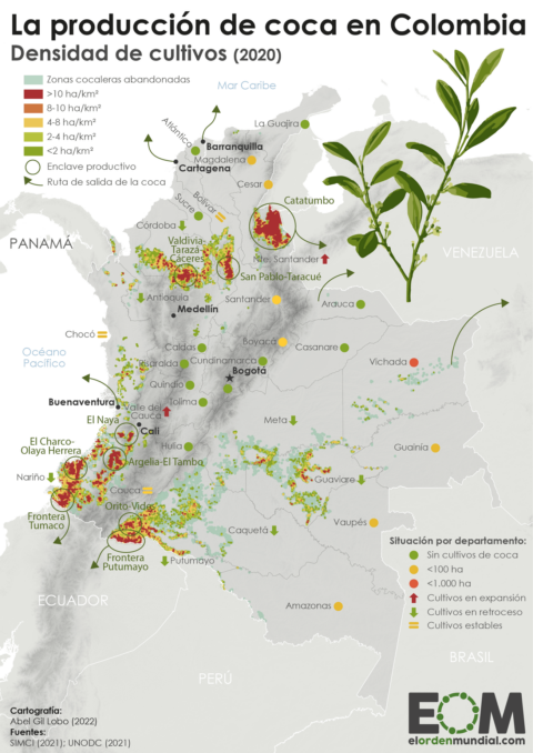 El mapa de la coca en Colombia