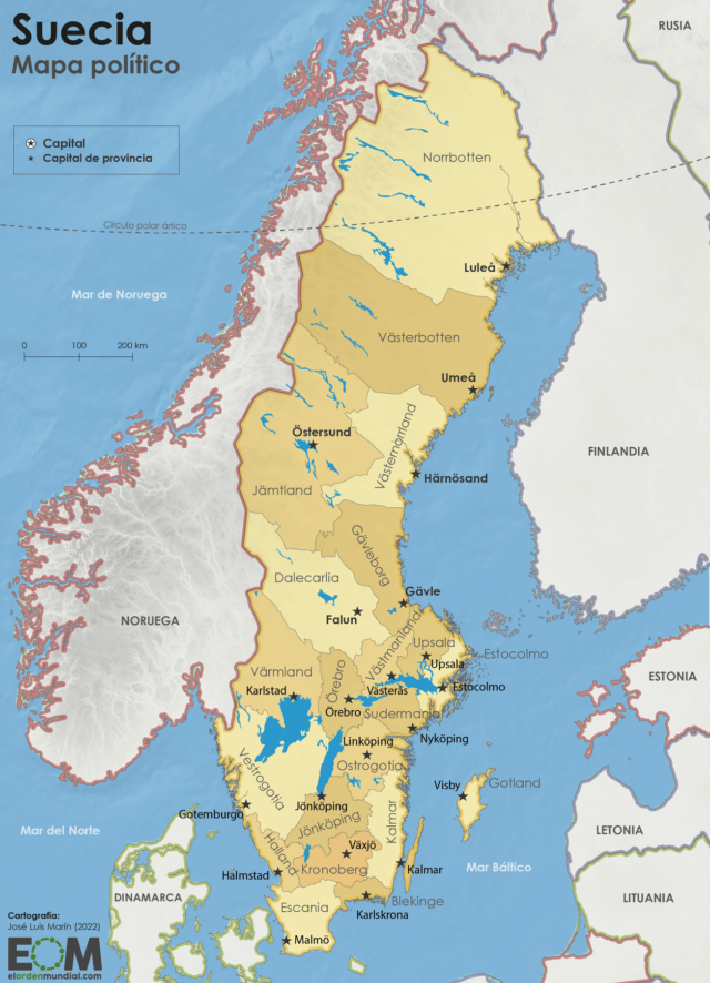 El mapa político de Suecia