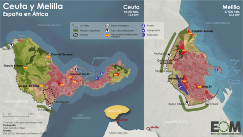 El mapa de la frontera de Ceuta y Melilla con Marruecos