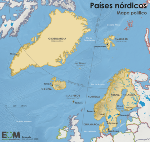 Mapa político países nórdicos