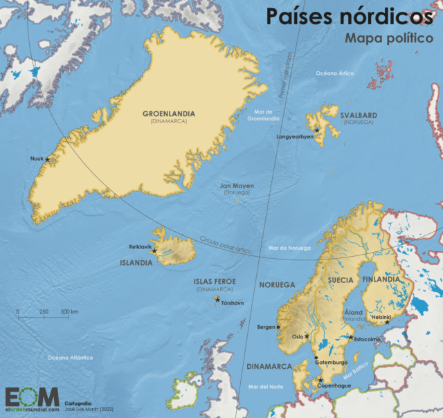 El mapa político de los países nórdicos