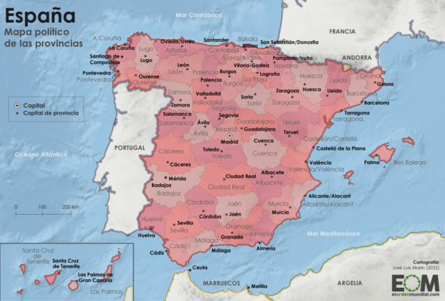 El mapa político de las provincias de España