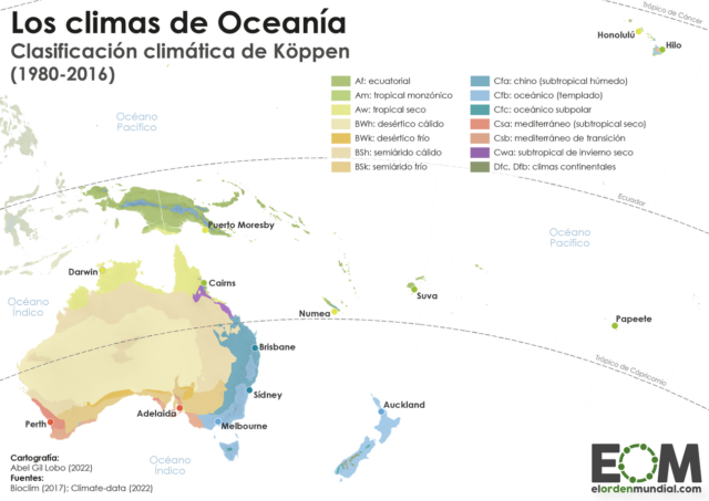 El mapa de los climas de Oceanía