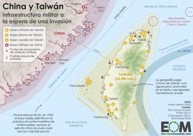 Mapa del conflicto Taiwán y China
