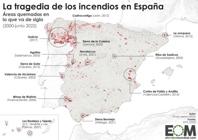 El mapa de los incendios en España