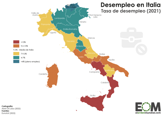 El mapa del paro en Italia