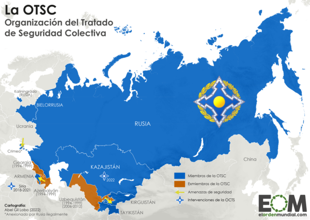El mapa de la OTSC, la OTAN rusa