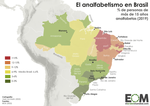 El mapa del analfabetismo en Brasil