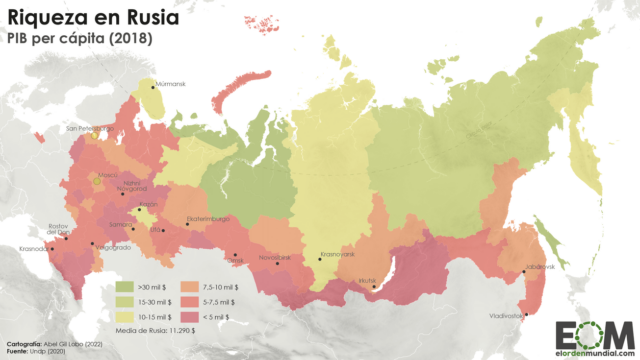 El mapa del PIB en Rusia