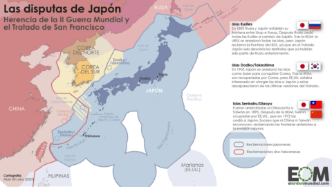 El mapa de las disputas territoriales de Japón