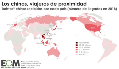 Mapa donde viajan turistas chinos