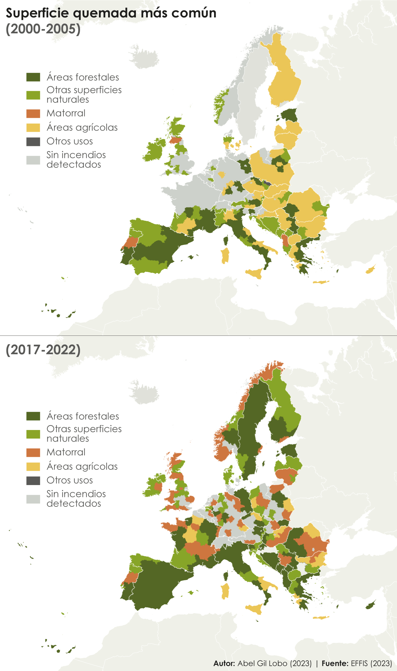 Mapa de los incendios en Europa según el uso del suelo