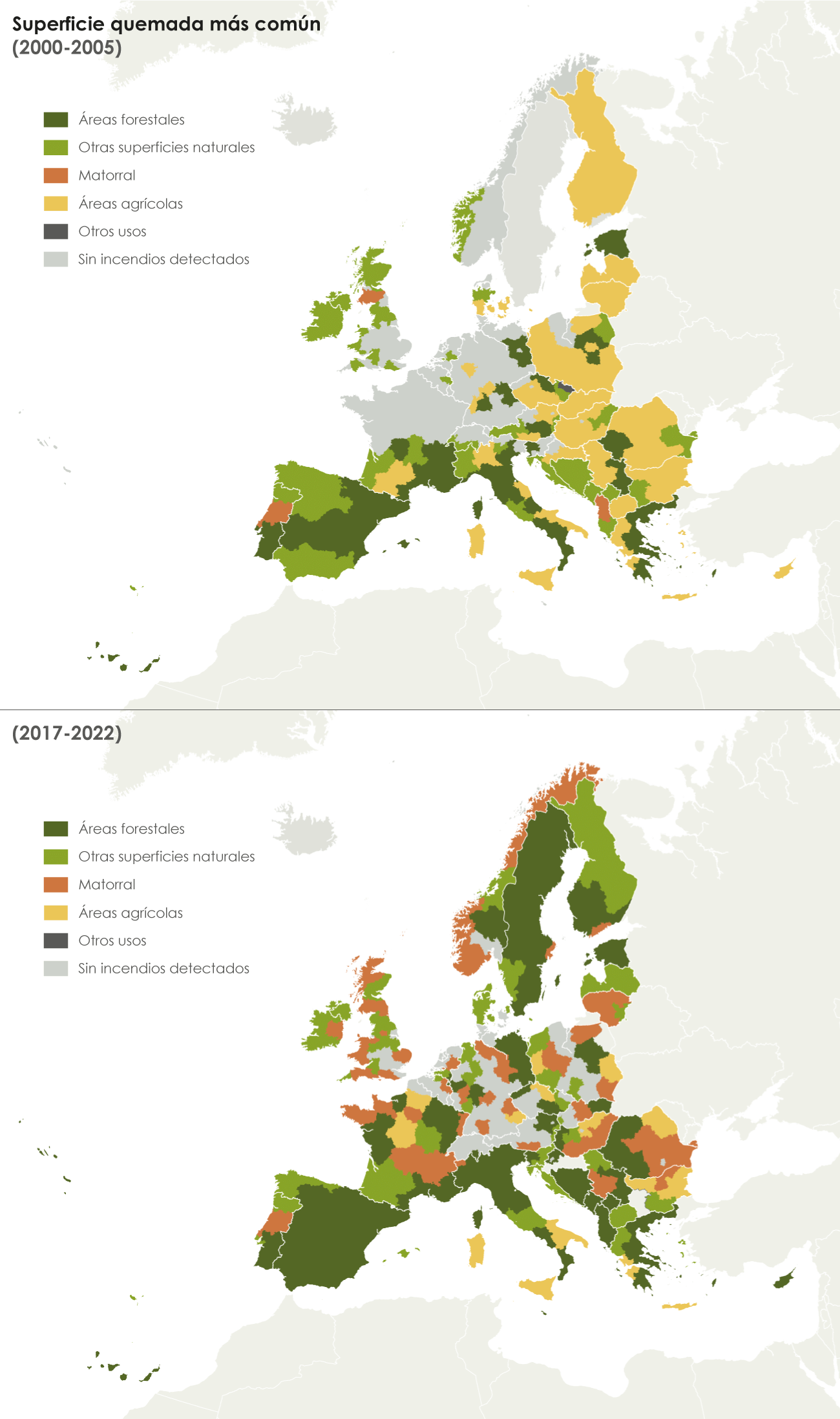 Mapa de los incendios en Europa según el uso del suelo