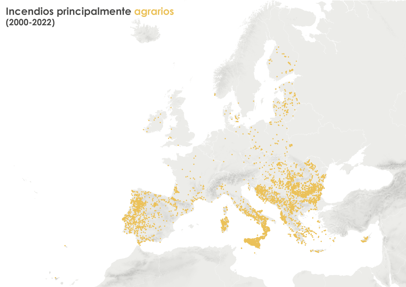 Mapa de los incendios agrarios en Europa
