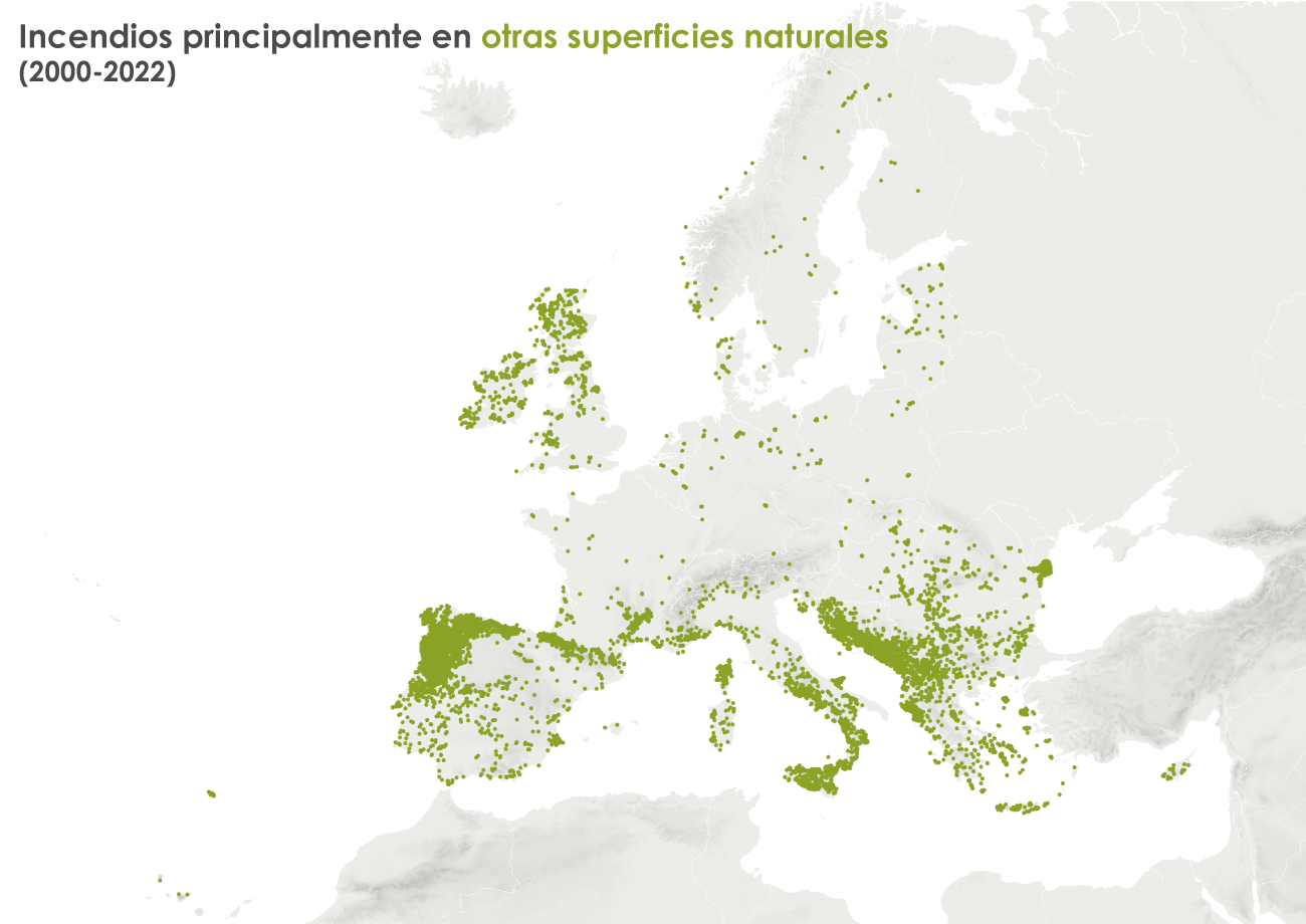 Mapa de los incendios en áreas naturales en Europa
