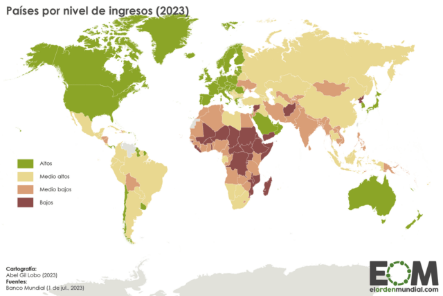 El mapa de los países por nivel de ingresos