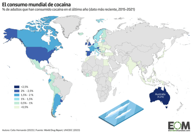 El mapa del consumo de cocaína en el mundo