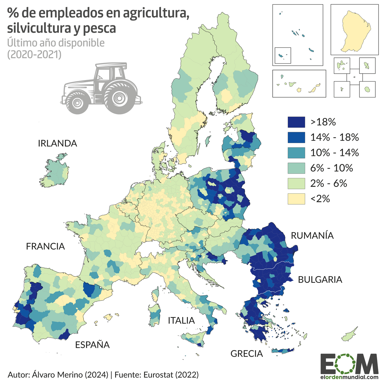 Mapa empleo agrario Unión Europea móvil