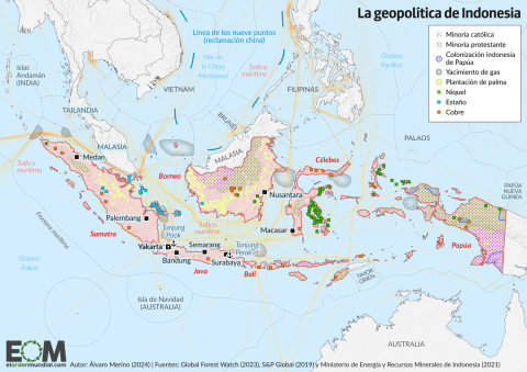 El mapa de la geopolítica de Indonesia