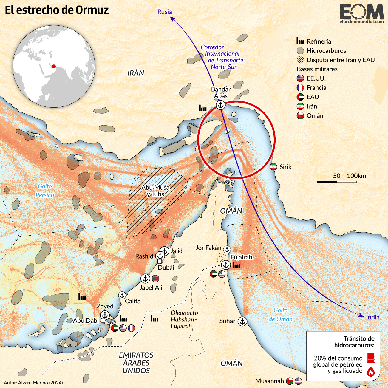 Mapa de la geopolítica del estrecho de Ormuz