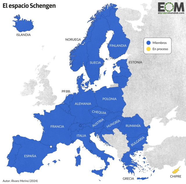Mapa zona Schengen 2025 ordenador
