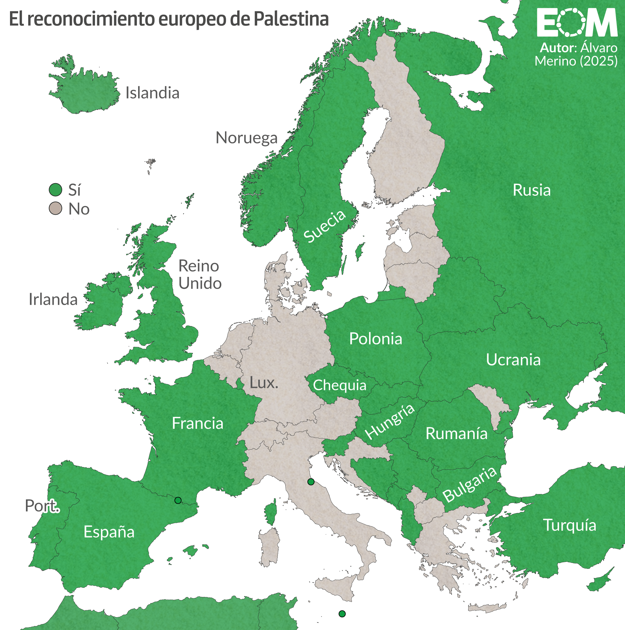 Mapa del reconocimiento de Palestina en Europa 