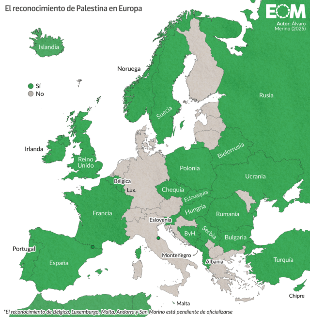 El mapa del reconocimiento de Palestina en Europa