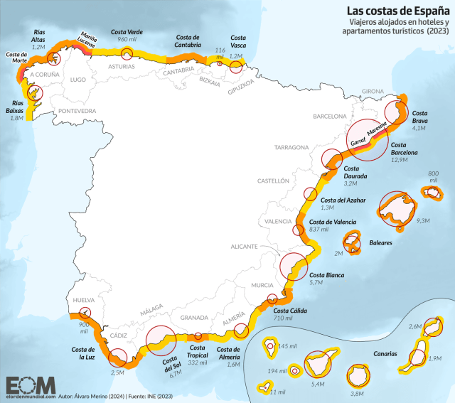 De la Brava a la del Sol: el mapa de las costas de España