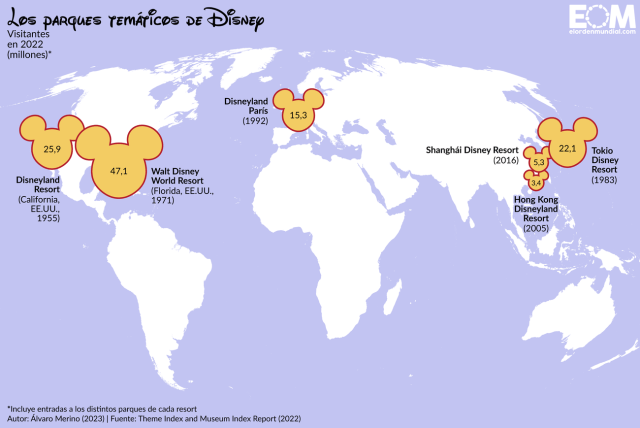 El mapa de los parques de atracciones de Disney