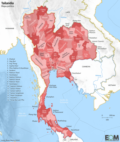 El mapa político de Tailandia