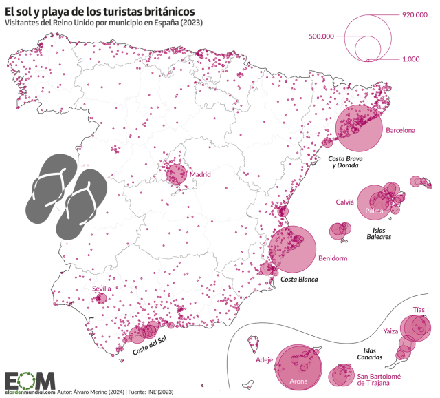 ¿A dónde viajan los turistas británicos en España?