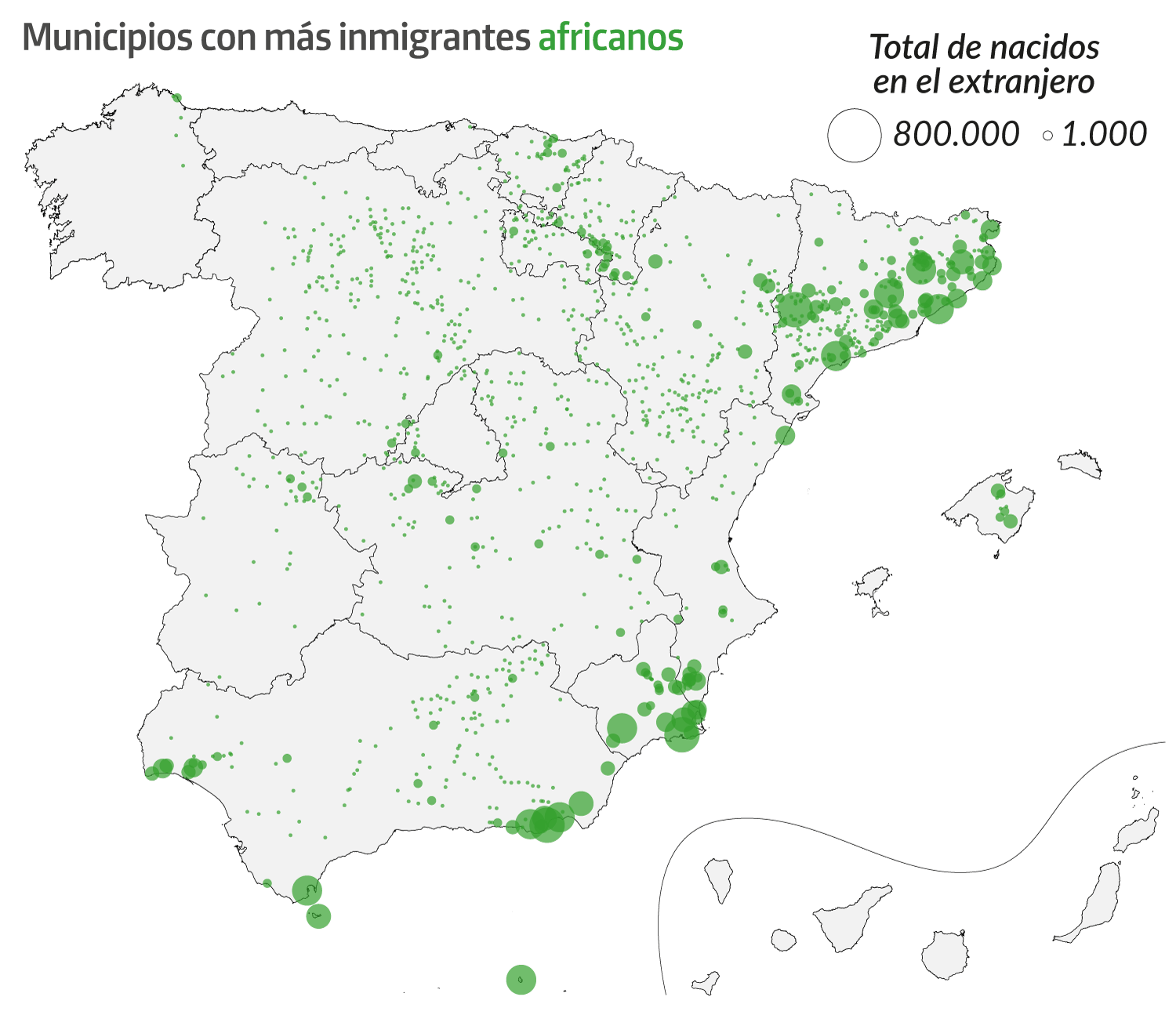 El mapa de la inmigración africana en España
