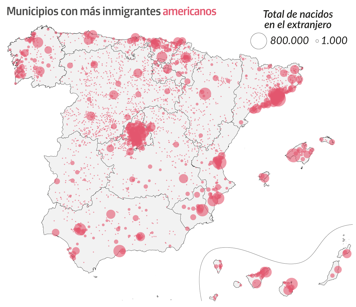 El mapa de la inmigración americana en España