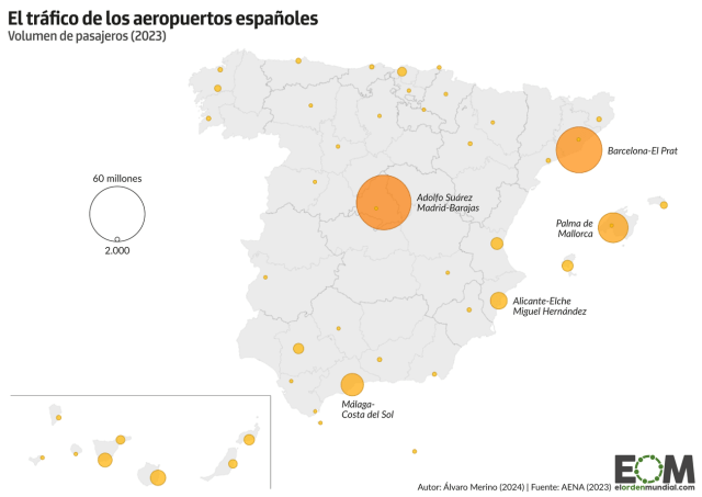 El mapa de los aeropuertos de España