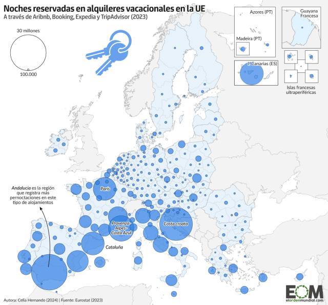 Avanza el modelo Airbnb: el mapa del alquiler turístico en la Unión Europea