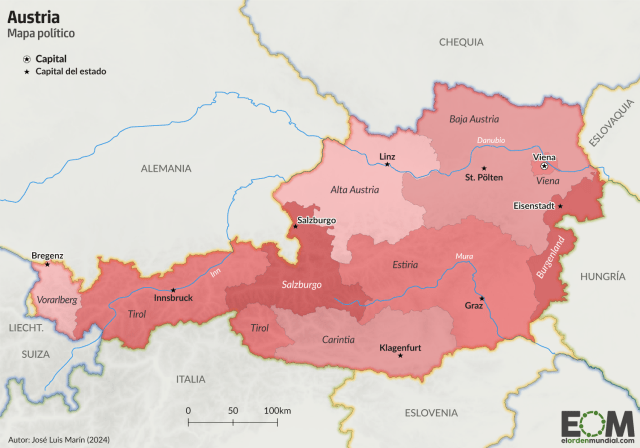 El mapa político de Austria