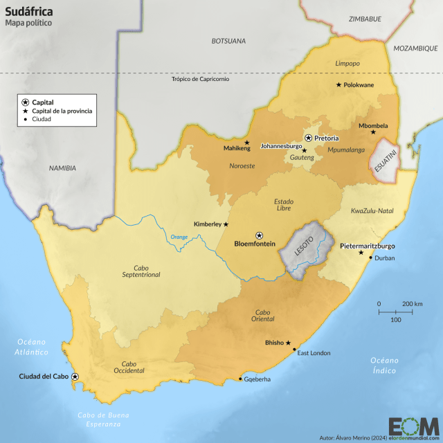 El mapa político de Sudáfrica