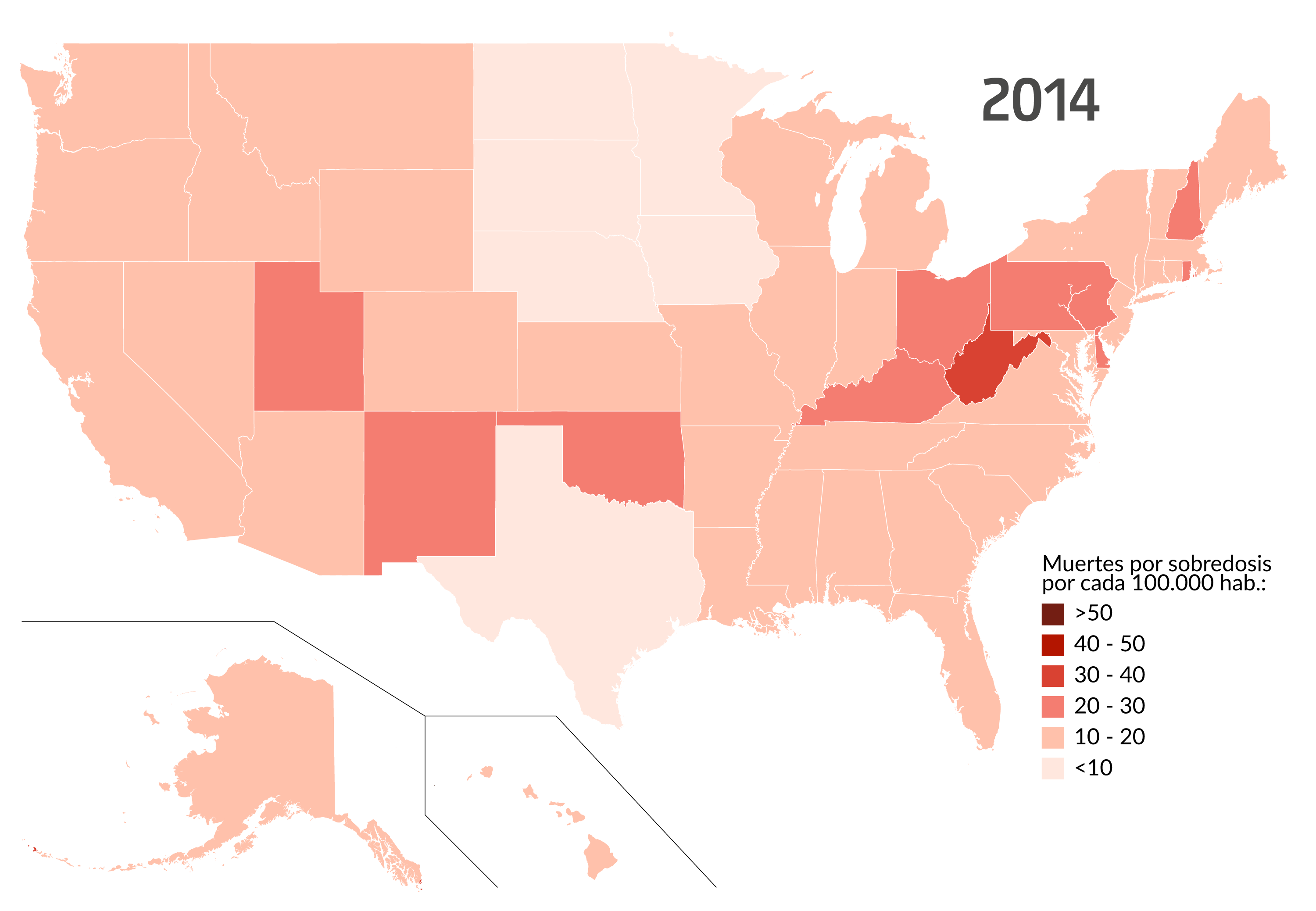 mapa muertes sobredosis en eeuu en 2014