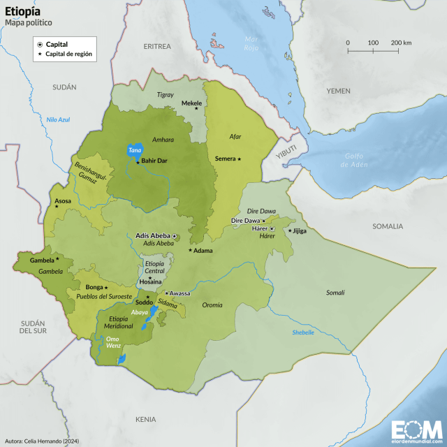 El mapa político de Etiopía