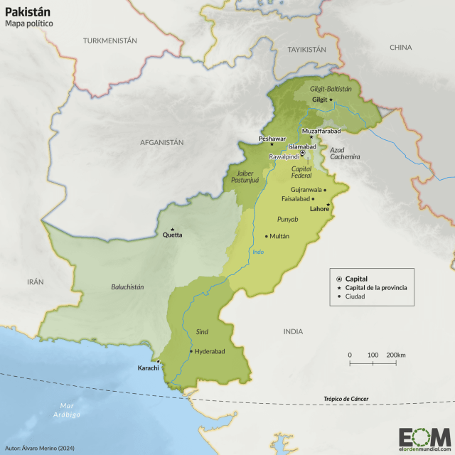 El mapa político de Pakistán