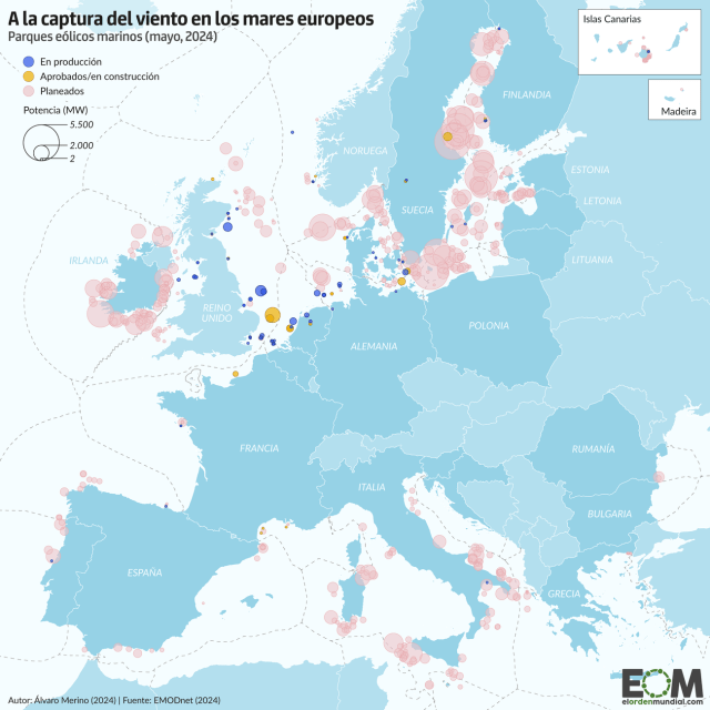 El mapa de la energía eólica en los mares de Europa