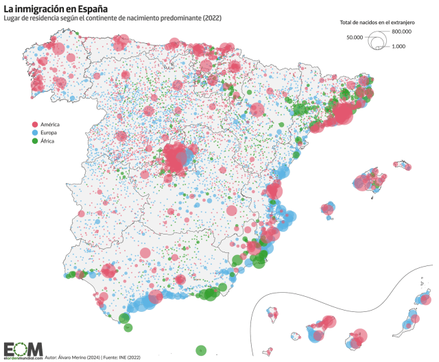 El mapa de la inmigración en España según su origen