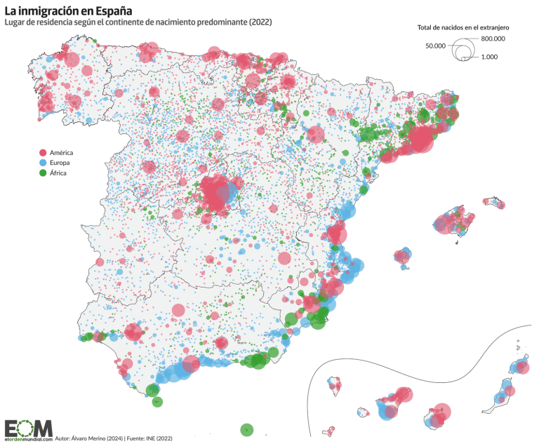 El mapa de la inmigración en España según su origen