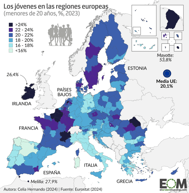 El mapa de las regiones con más jóvenes de la Unión Europea - Mapas de ...