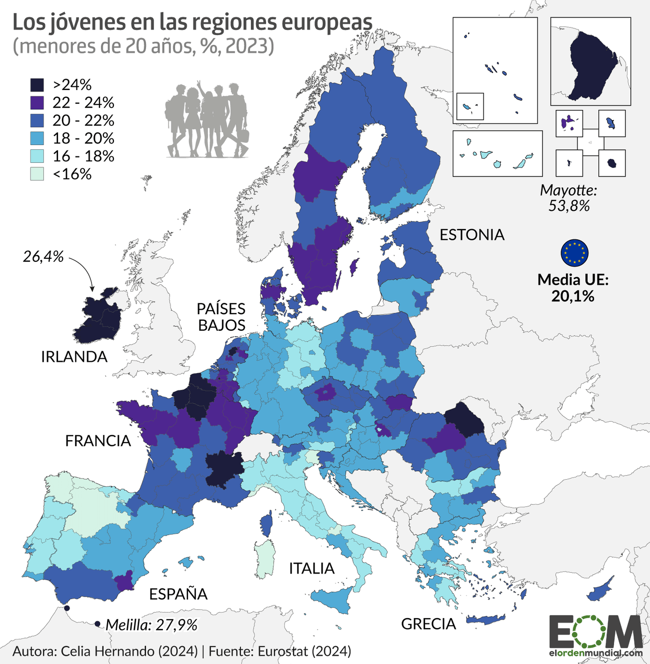 El mapa de las regiones con más jóvenes de la Unión Europea móvil